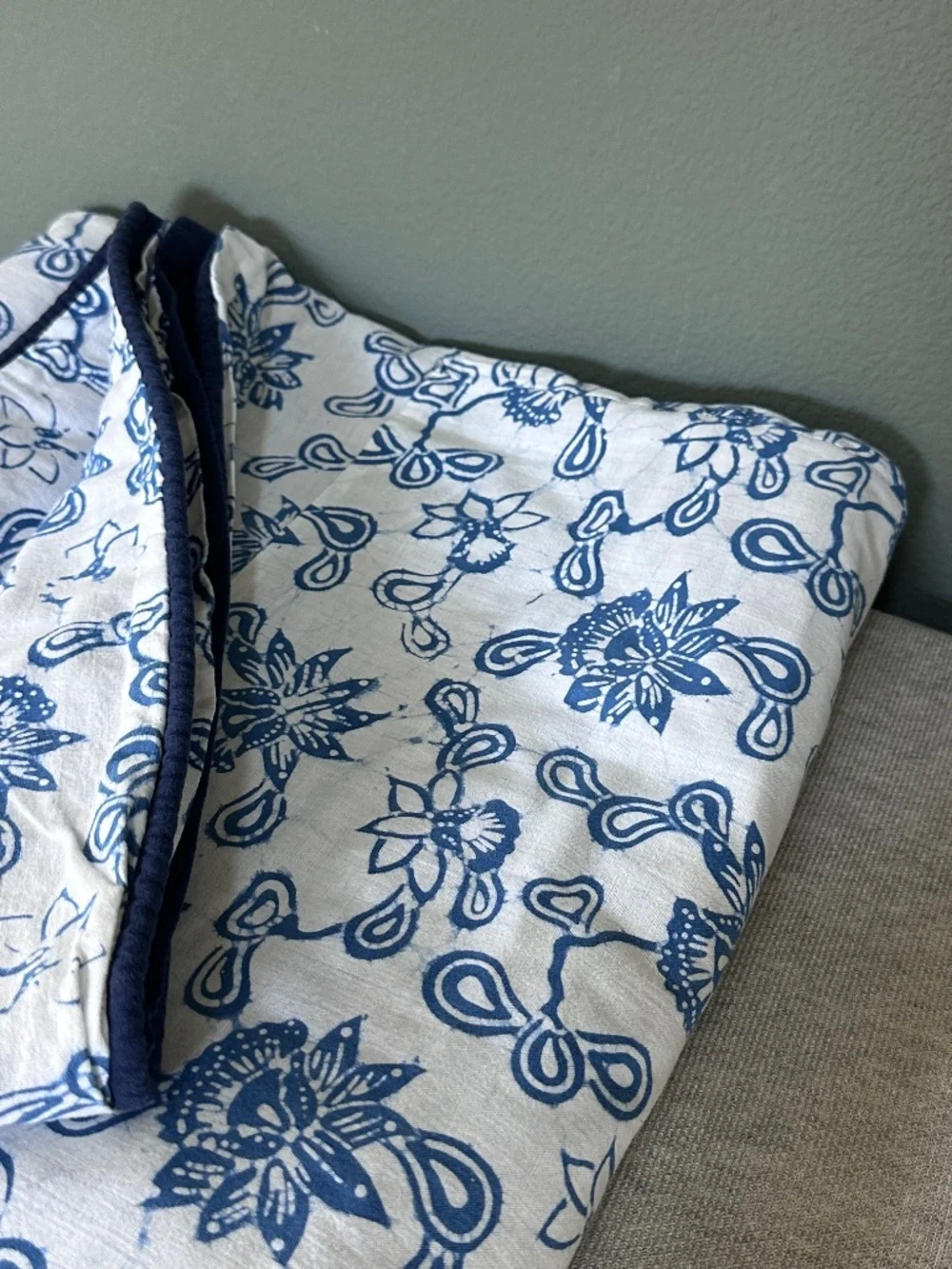 Batik Indigo & White Hand-Blocked Design Twin Duvet Covers: Set of 2